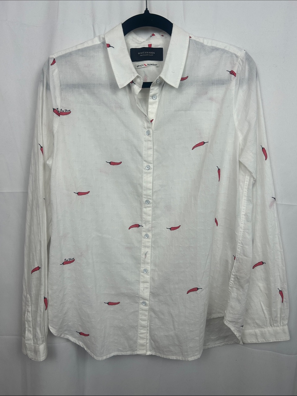 Scotch & Soda White Button-Down Shirt with Red Hot Chili Pepper Print